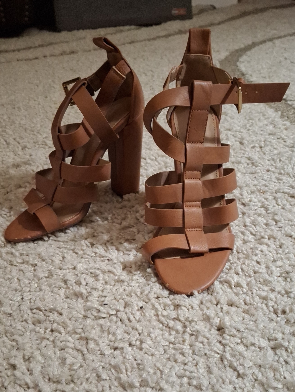 Charlotte Russe Tan Strappy Block Heel Sandals